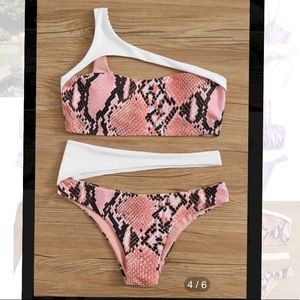 Pink Snakeskin One Shoulder Cutout Bikini